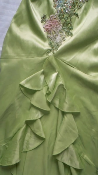 Classy Spaghetti Straps Green Satin Beaded Mermaid Long Party Dress Prom Dress SP2691