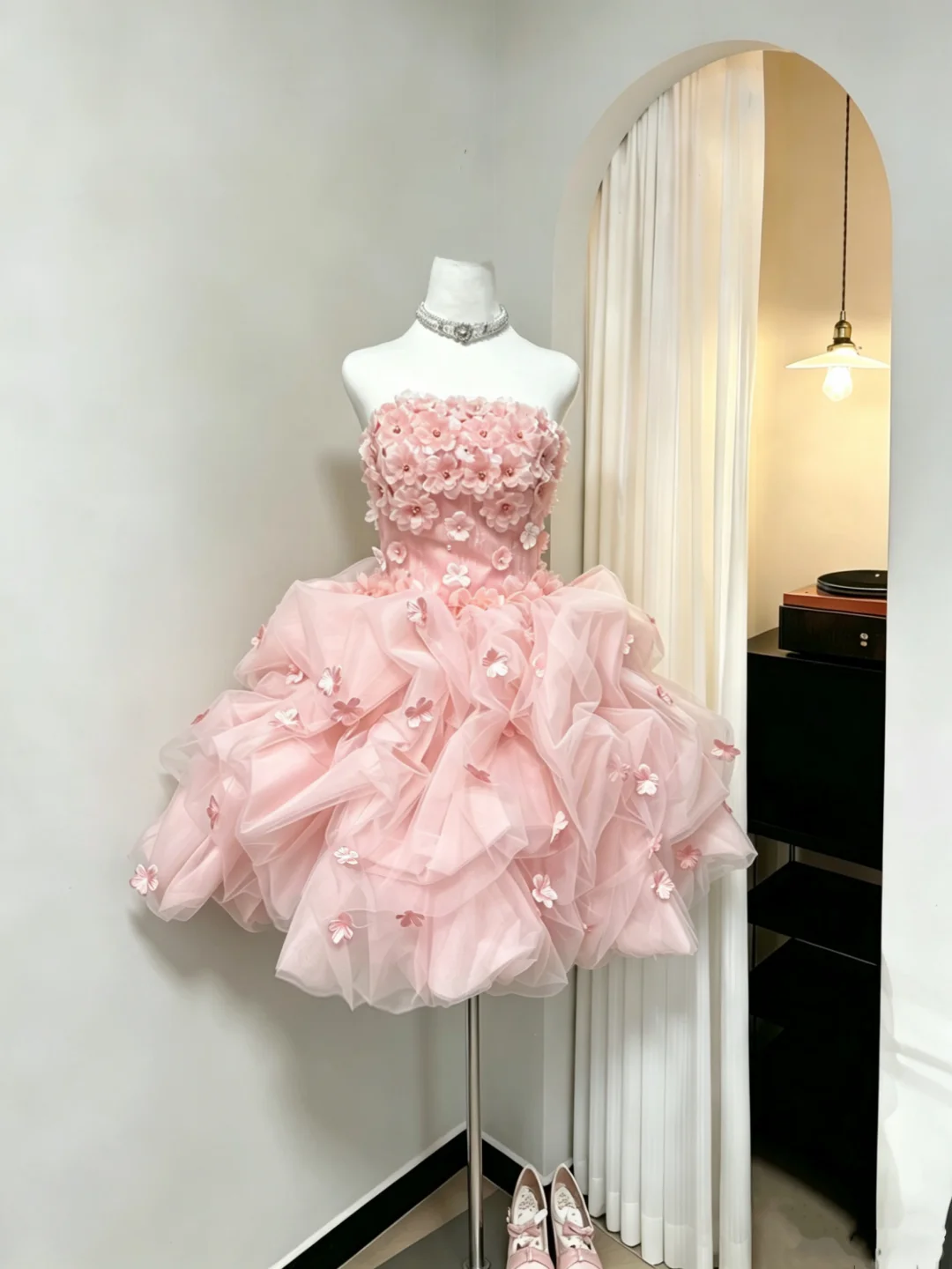 Pretty Pink Strapless Tulle Floral A Line Short 9th Grade Homecoming Dress Mini Birthday Dress SP2627