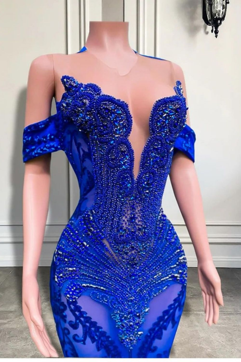 Luxury Royal Blue Ruched Flowers Prom Dresses For Black Girls Off The Shoulder Mermaid Evening Gowns Ruched Flowers  Y6642