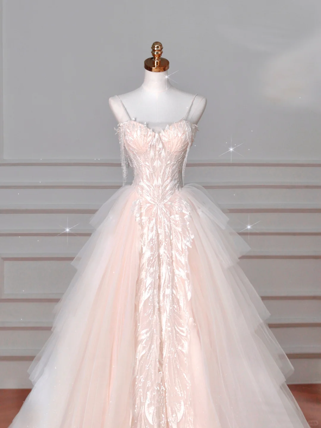 Classy Light Pink Tulle A Line Formal Long Prom Dress Evening Dress Y8623