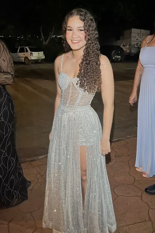 Glitter Spaghetti Straps Sequin Long Party Dress Prom Dress SP2978