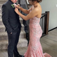 Pink Floral Lace V-Neck Trumpet Long Prom Dress Y6461