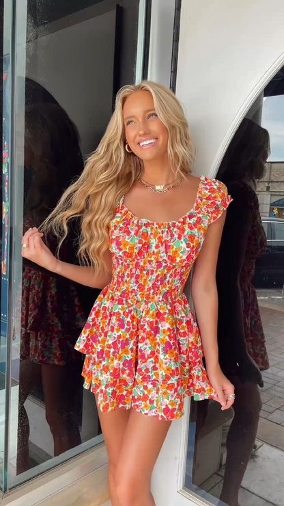 Fashion Women's Printed Short Sleeve Homecoming Dress Y2754