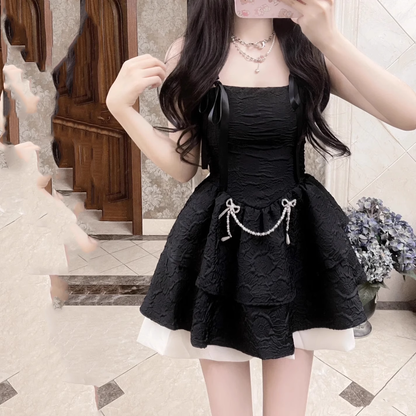 Pretty Black Satin A Line Short Birthday Dress Homecoming Dress With Bow Y9030