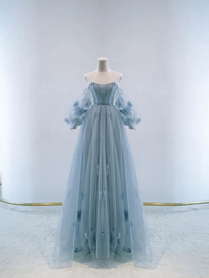 Charming Blue A-line Tulle Prom Dress,Blue Fairy Dress Y5831