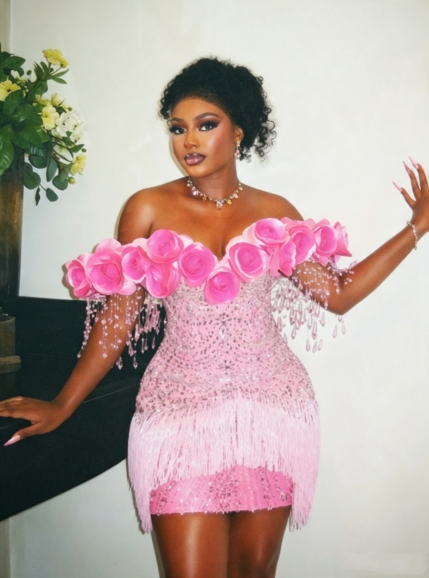 Unique Pink Satin Beaded Sheath Short 8th Grade Homecoming Dress,Off The Shoulder Short Birthday Outfits With 3D Flowers SP3256