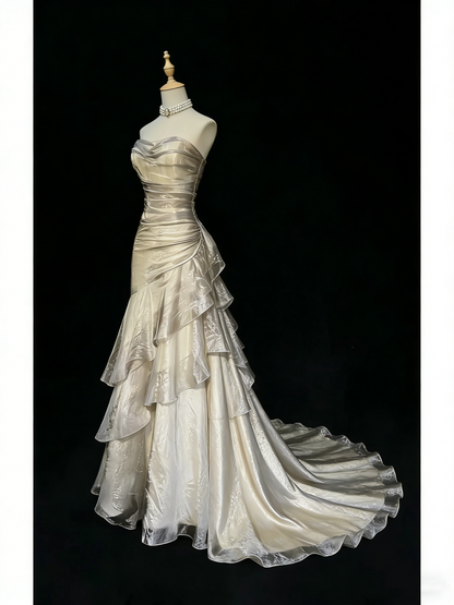 Vintage Ivory Tulle Mermaid Long Evening Dress Birthday Outfits SP941
