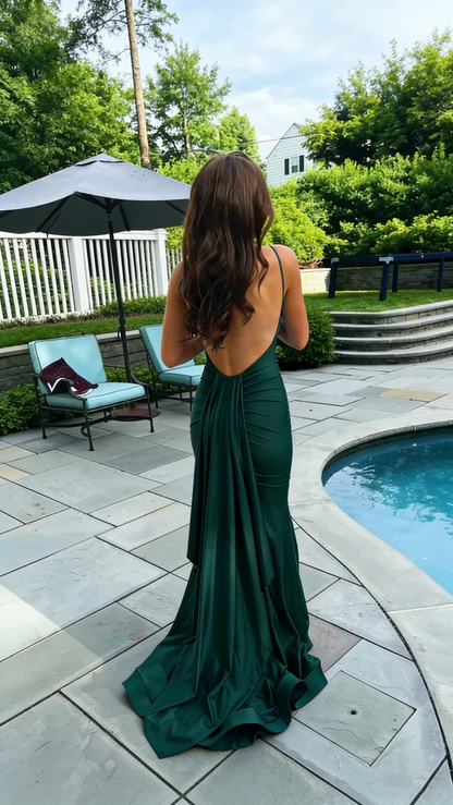 Atlantic Blue Mermaid Backless Prom Dress Elegant Evening Dress Y303