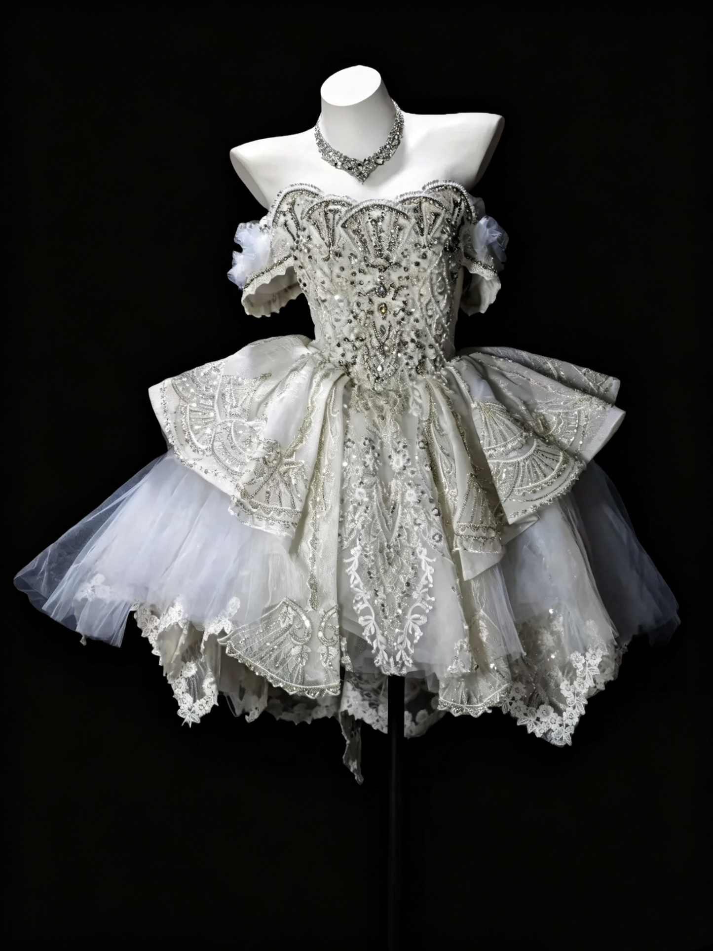 Glamorous White Tulle Beaded A Line Short Homecoming Dress,Off The Shoulder Short Prom Dress SP3167