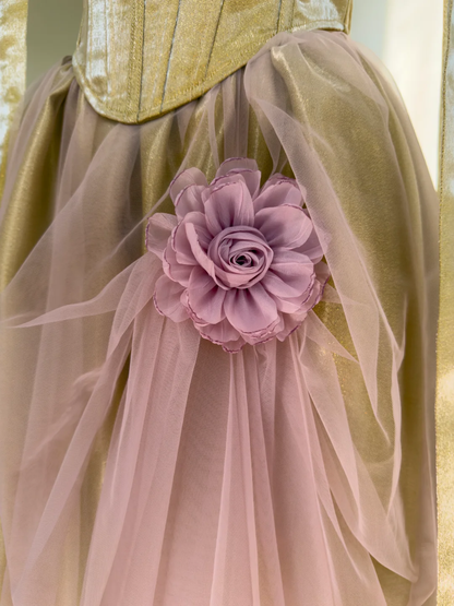 Vintage Satin Tulle A Line Long party Dress Formal Wedding Guest Dress Two Piece SP2583
