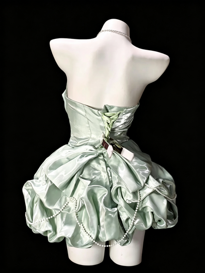 Classy Light Green Satin Ruched A Line Short 6th Grade Homecoming Dress Birthday Dress SP3173