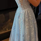 Blue Lace Appliques A-line Long Prom Dress,Blue Graduation Dress Y7035