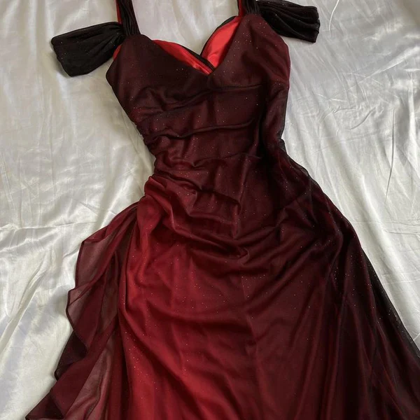 Shiny Ombre Red Chiffon Long Prom Dress Evening Dress Y7489