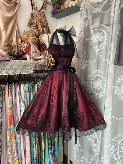 Vintage Burgundy Halter Satin Tulle Short Graduation Homecoming Dress Cocktail Dress SP3700