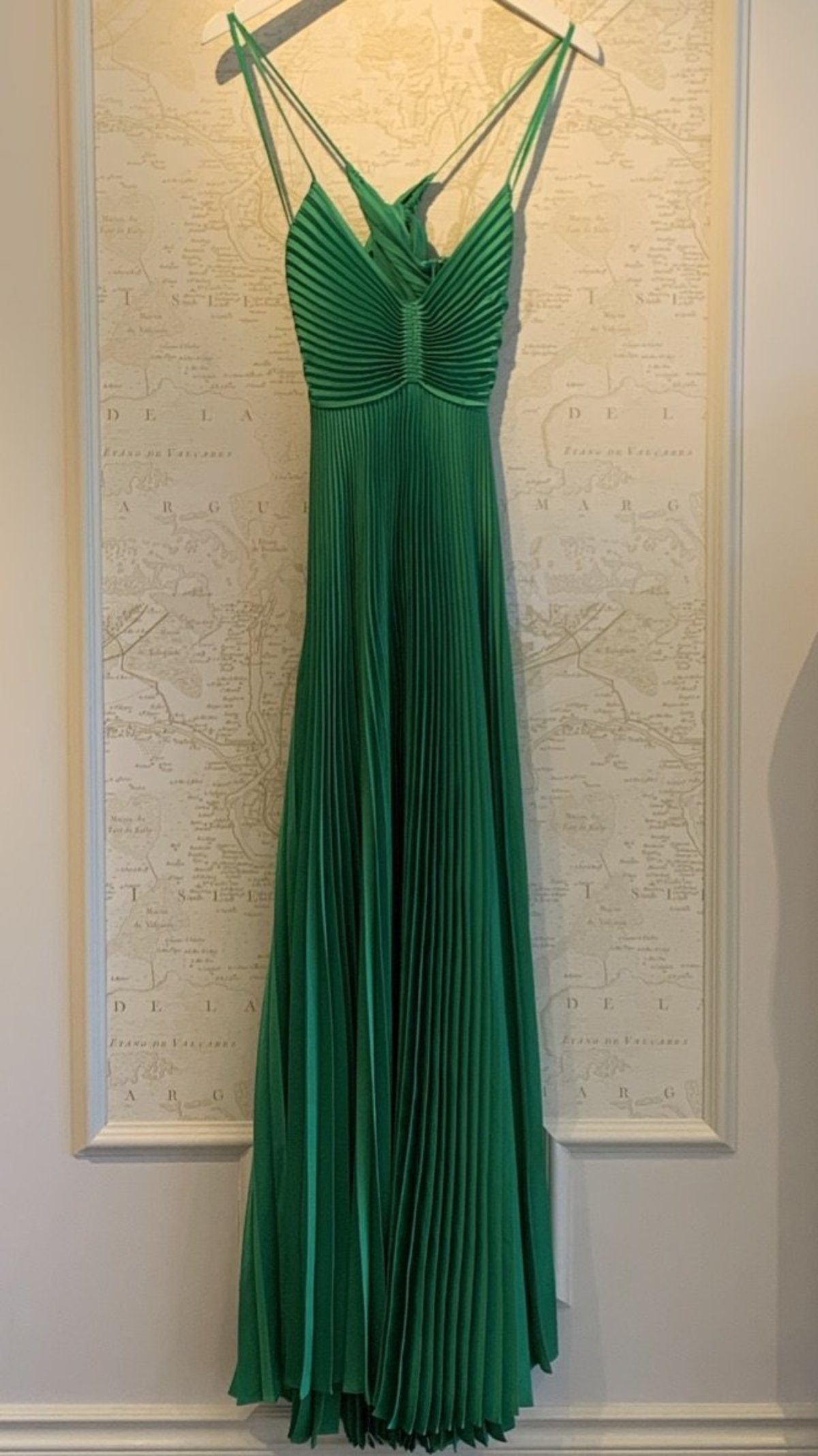 Green Long Pleated Tie Back Evening Dress Y4000