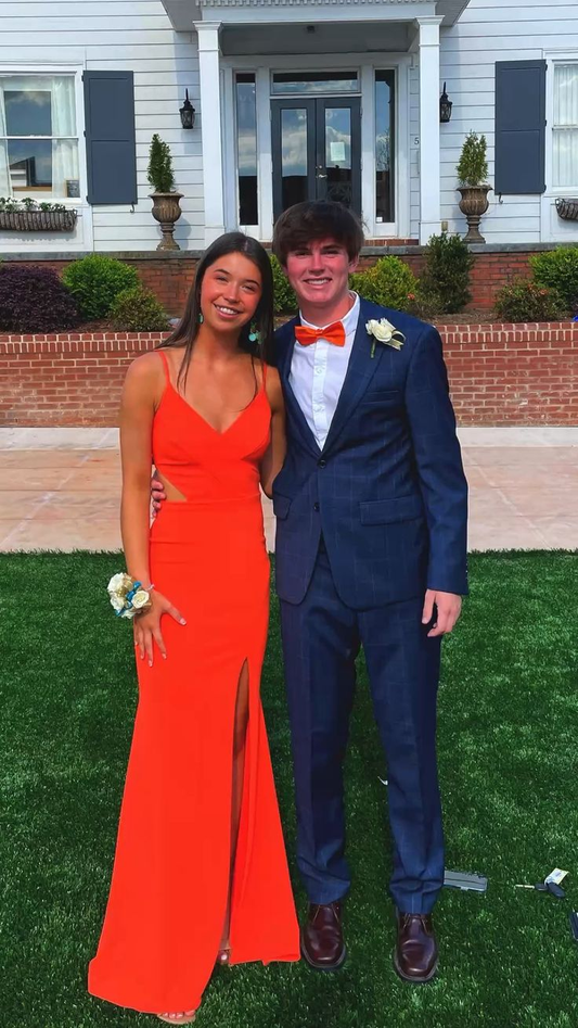 Elegant Orange Prom Dress With Slit ,Orange Graduation Dress Y5034