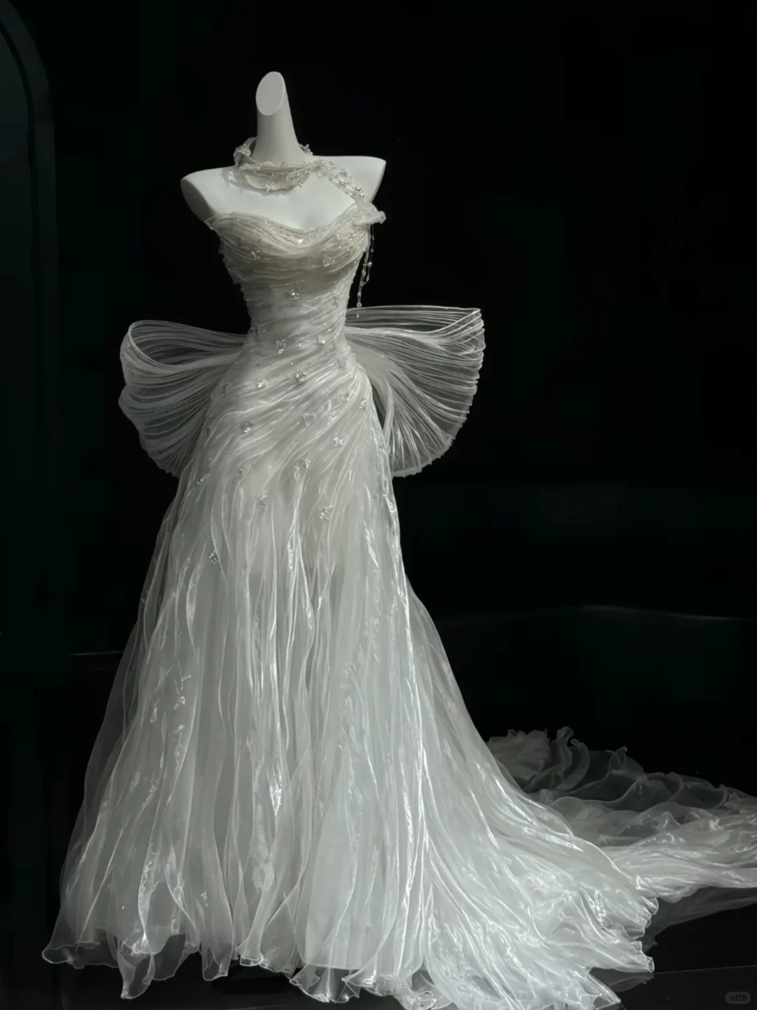 Classy Strapless Tulle Pleated Beaded Mermaid Long Party Dress Prom Dress SP2536