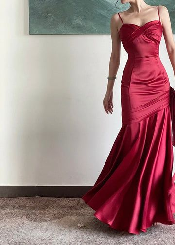 Elegant Burgundy Spaghetti Straps Mermaid Prom Dress,Trendy Dress Y4797