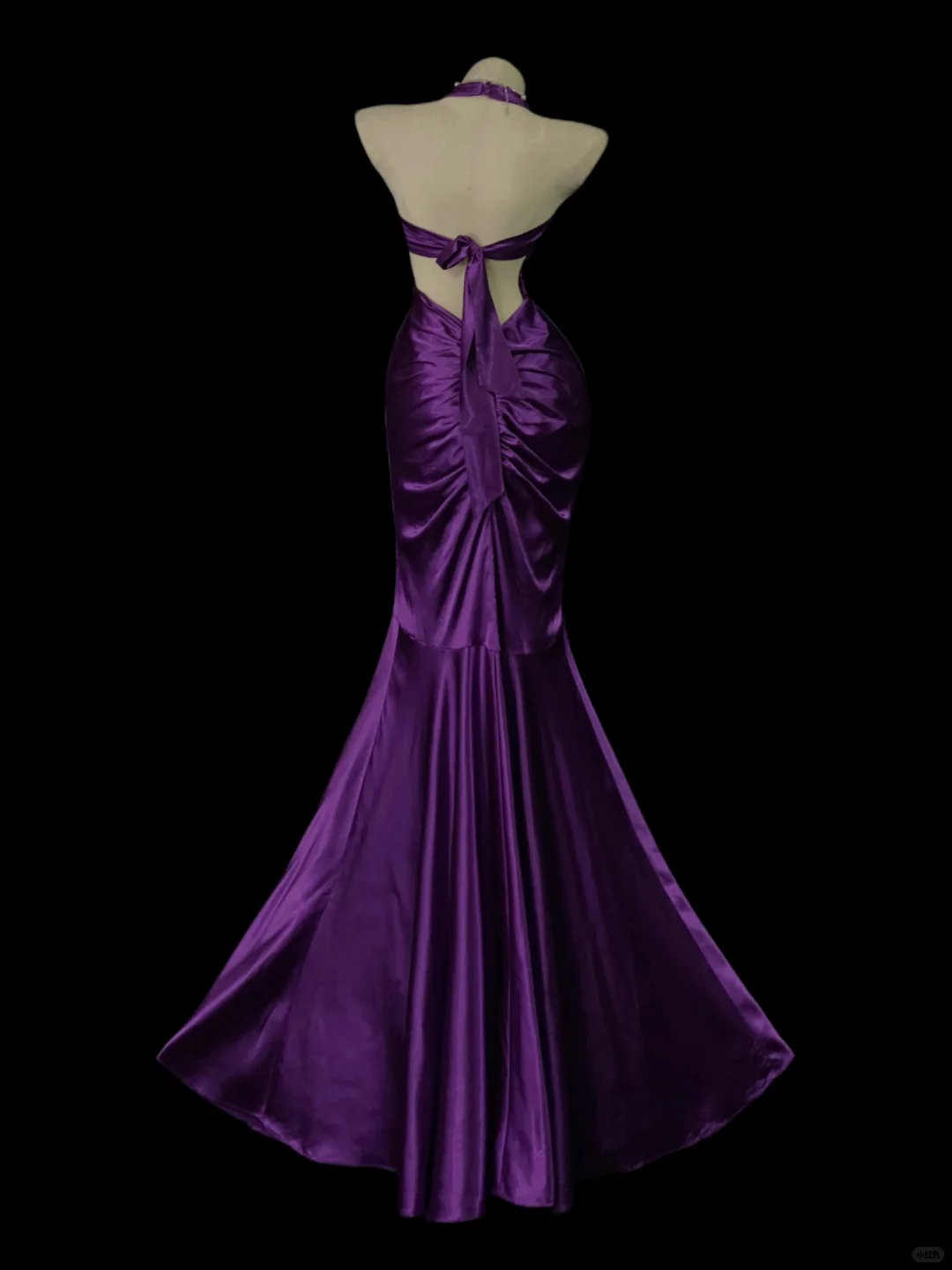 Pretty Halter V Neck Satin Pleated Long Evening Gown,Purple Mermaid Long Party Dress Prom Dresses SP4045