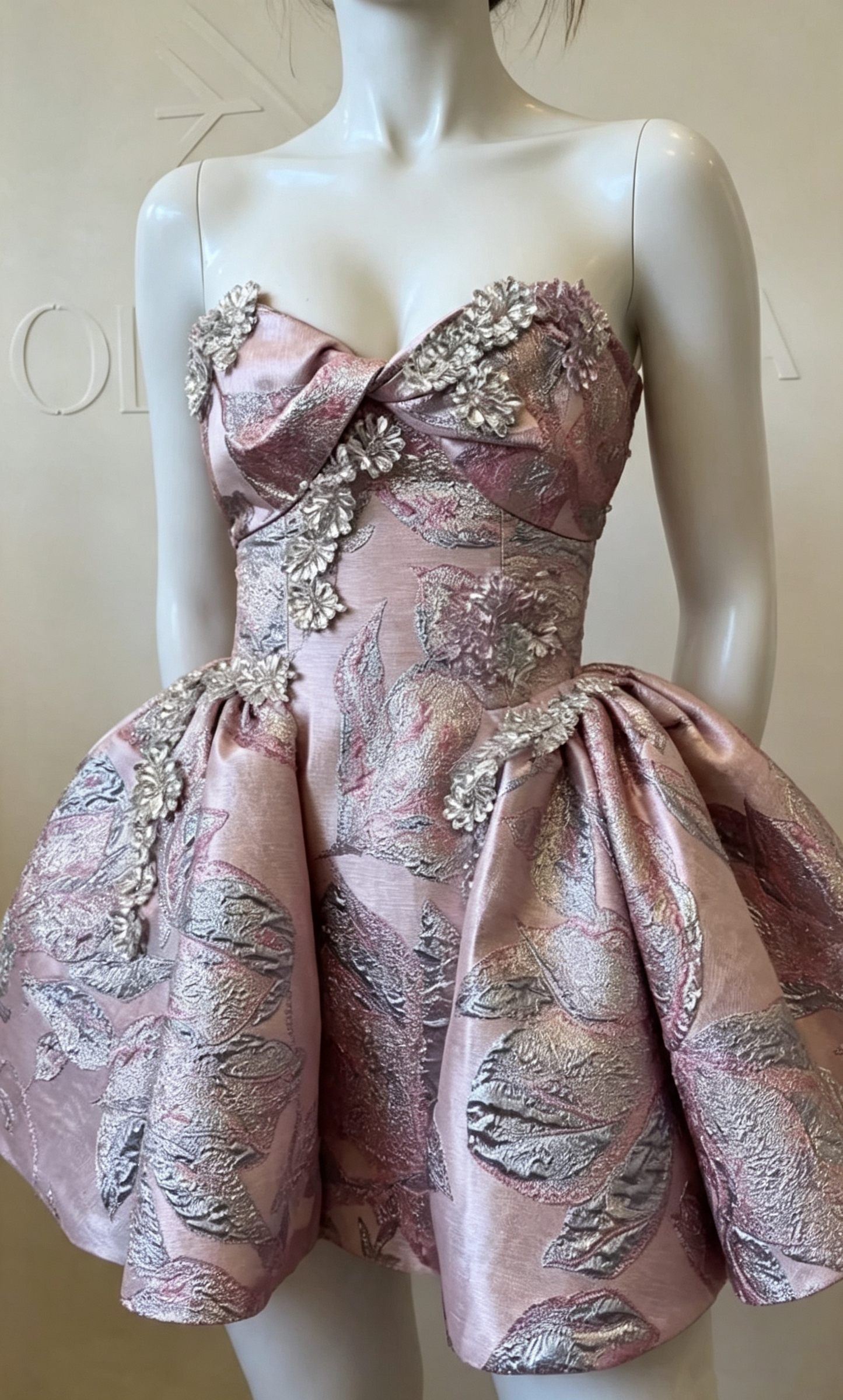 Pretty Lilac Satin Printed Floral Beaded Short Graduation Homecoming Dress,Strapless A Line Mini Prom Dress SP3264