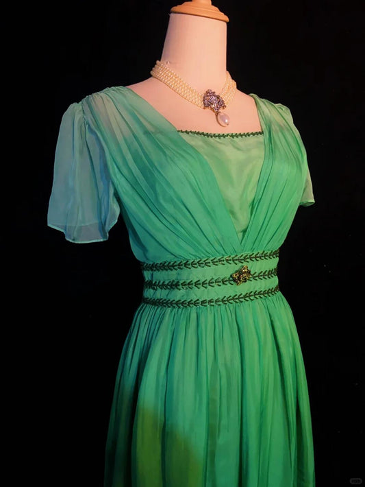 Vintage Green Chiffon Beaded A Line Short 7th Grade Homecoming Dress,Mini Birthday Dress SP2914