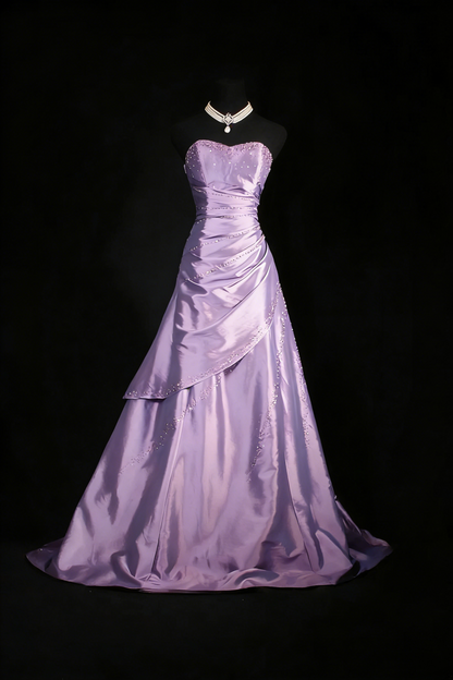 Retro Sweetheart Neck Dull Pink Satin Beaded Mermaid Long Birthday Dress Formal Evening Dress SP1728