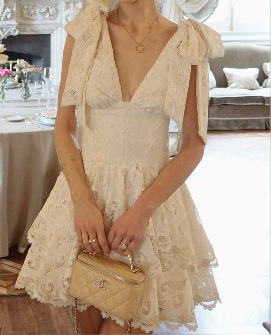 Elegant V Neck Apricot Lace Layered A Line Short 16th Birthday Outfits Formal Homecoming Dress SP2303