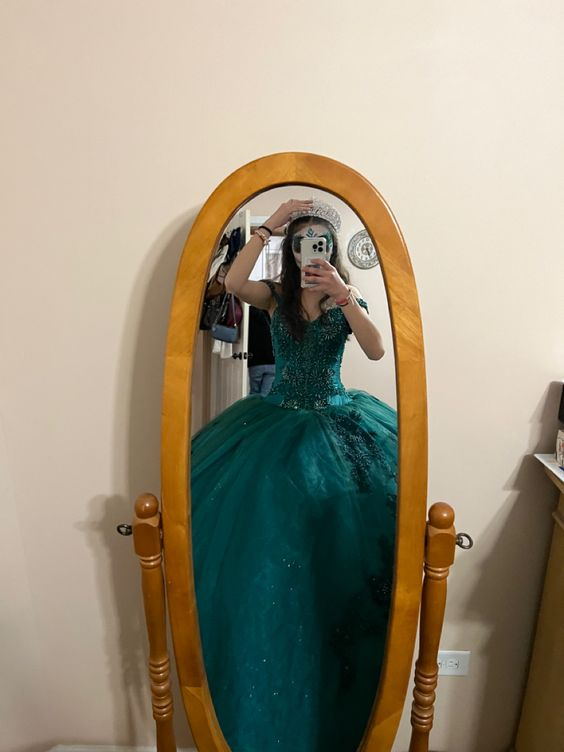 Emerald Green Off The Shoulder Ball Gown,Sweet 16 Dress,18th Birthday Party Gown Y6499