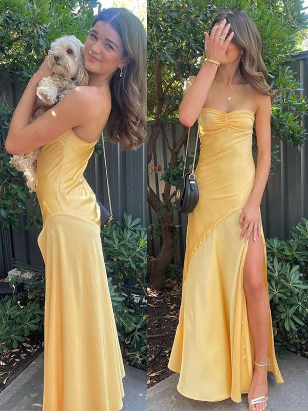 Popular Satin Spaghetti Straps Mermaid Long Evening Prom Dress Y6362