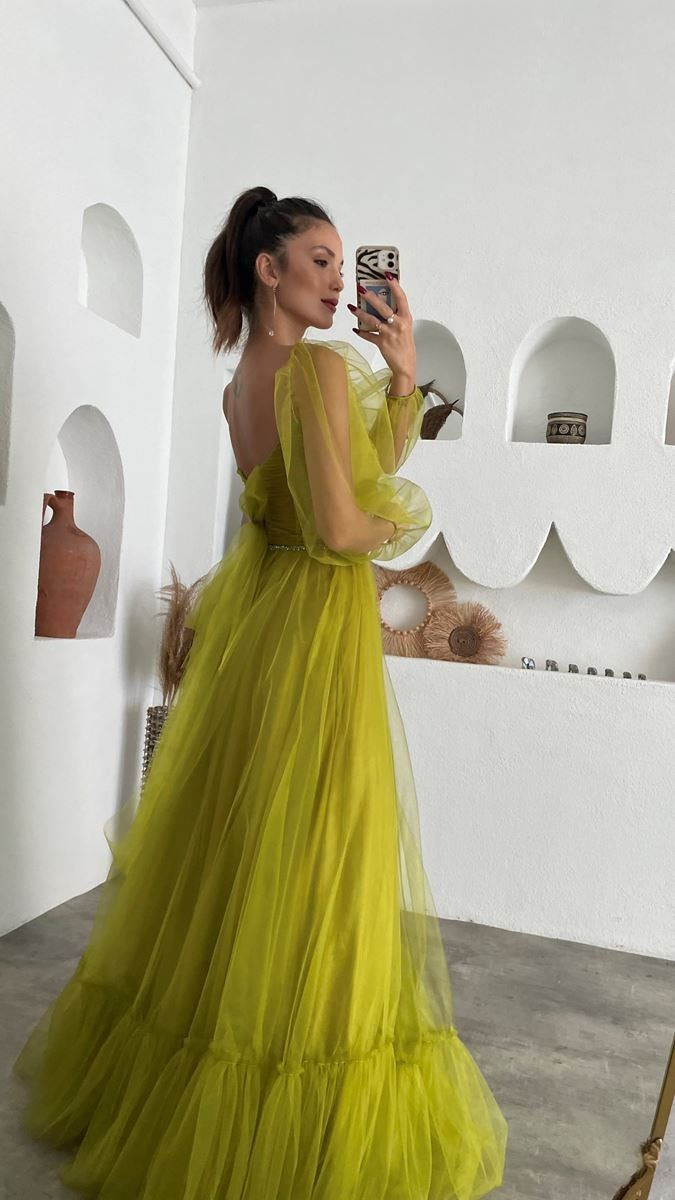 Green fairy prom dress for adult, long tulle corset ball gown Y6148