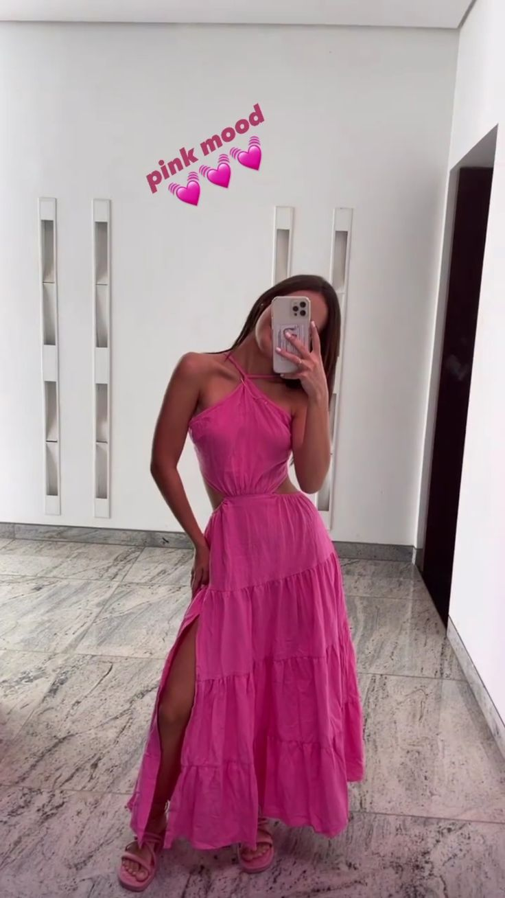 Sexy Pink Slit A Line Party Dress Long Prom Dress Y7589