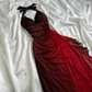 Sexy Halter Ombre Red V Neck Chiffon Long Prom Dress Party Evening Gown Y7485