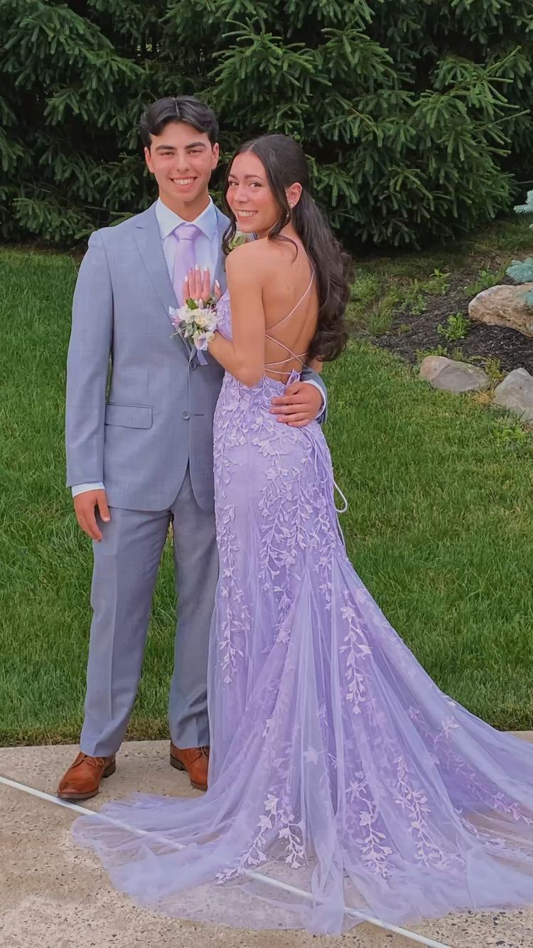 Purple Mermaid Prom Dresses Lace Appliques Evening Party Formal Gowns Y1841