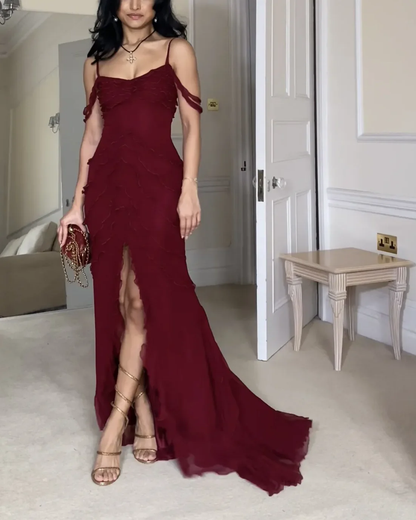 Sexy Slit Mermiad Prom Dress Long Chiffon Evening Dress Party Gown Y7547