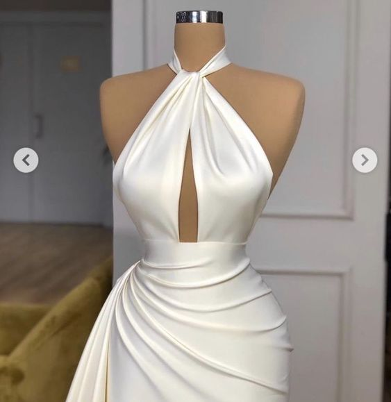 Vintage Mermaid Halter Sleeveless Ivory Long Prom Dress Y6608