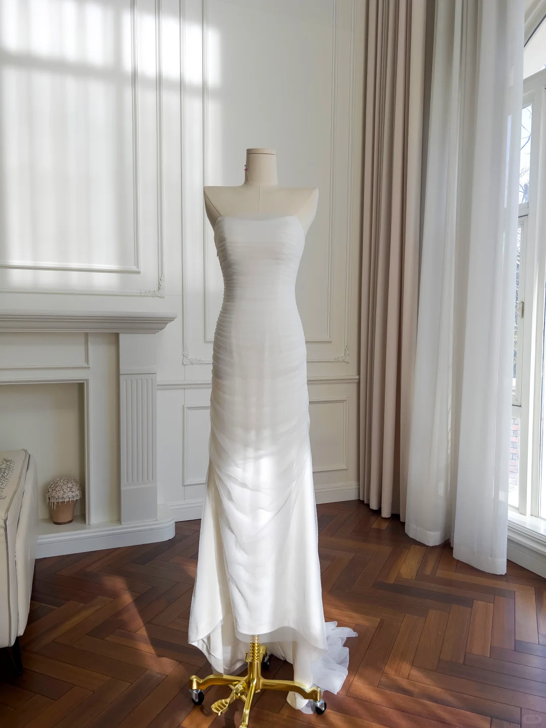 Elegant Strapless White Satin Tulle Mermaid Long Prom Dress Party Dress SP2571