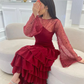 Women's Sequin Prom Dress Chiffon Tiered Burgundy Evening Dress Y7616