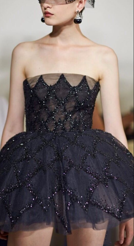 Charming Black Tulle Beaded A Line Short Graduation Homecoming Dress,Strapless Mini Birthday Dress SP3564