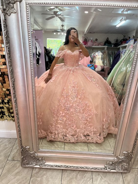 Charming Pink Off The Shoulder Ball Gown,Pink Sweet 16 Dress  Y5885