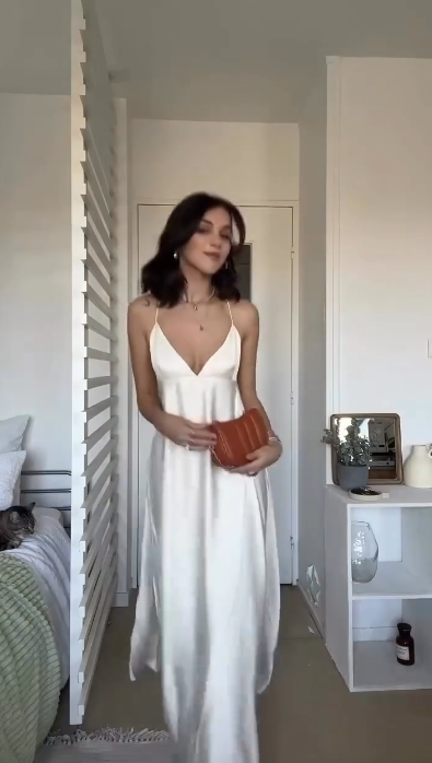 Simple Spaghetti Straps White Backless Satin A Line Bridesmaid Dress Long Wedding Guest Dress SP341