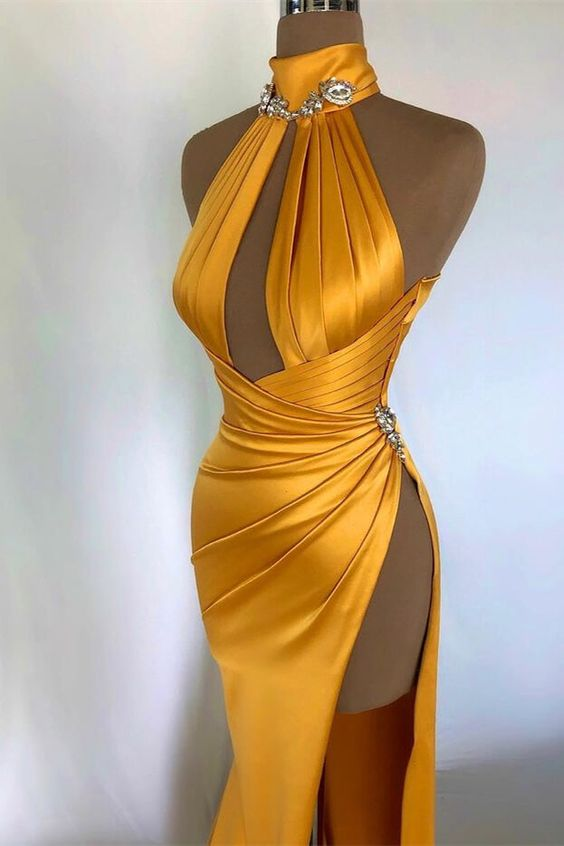 Unique Sexy Prom Dress Yellow Evening Dress Y6609