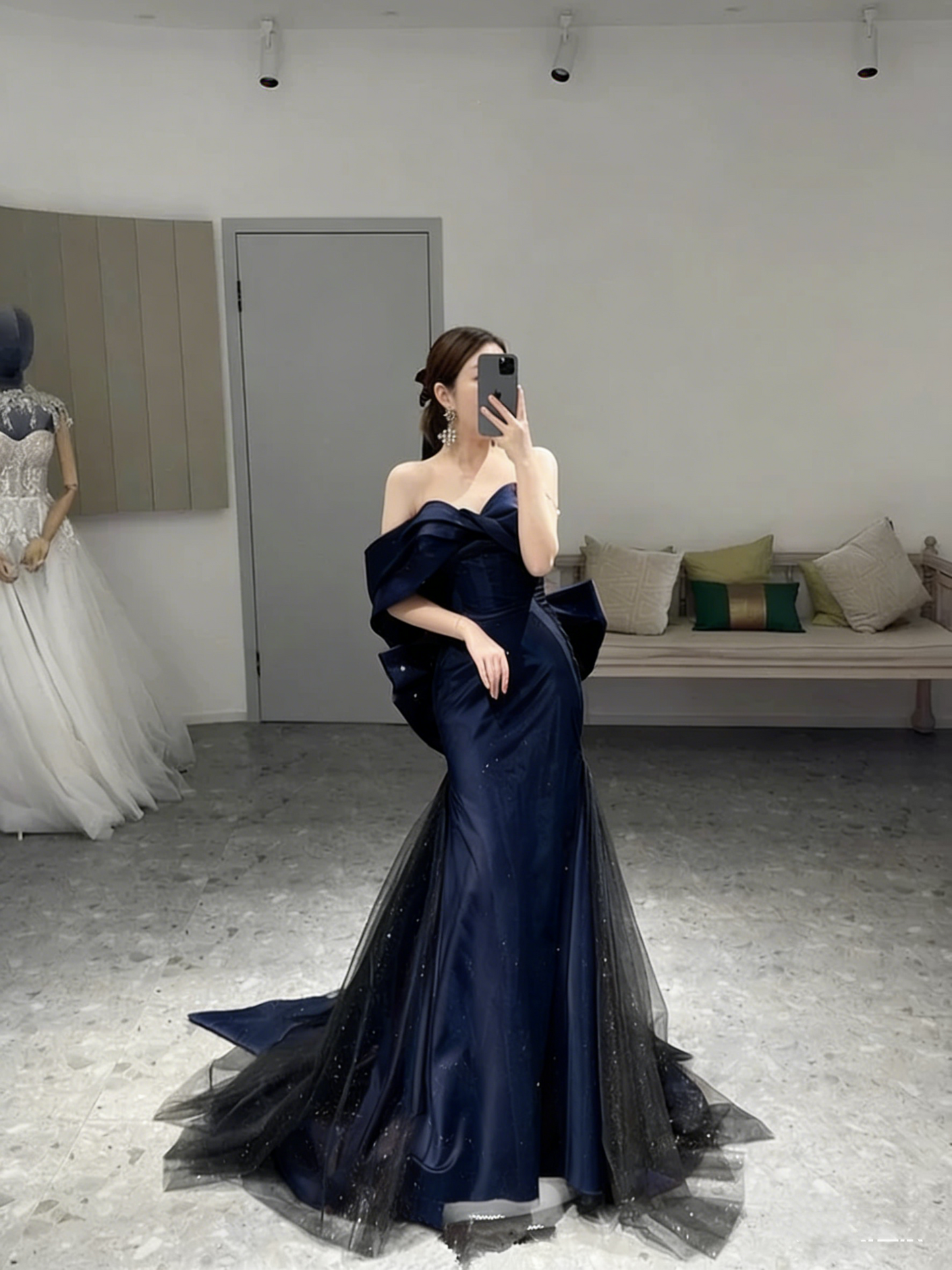 Romantic Off The Shoulder Burgundy Evening Dress,Reception Dress Y4416