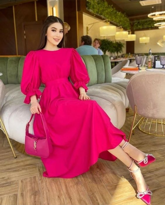 Charming A-line Puff Sleeves Prom Dress Y6060