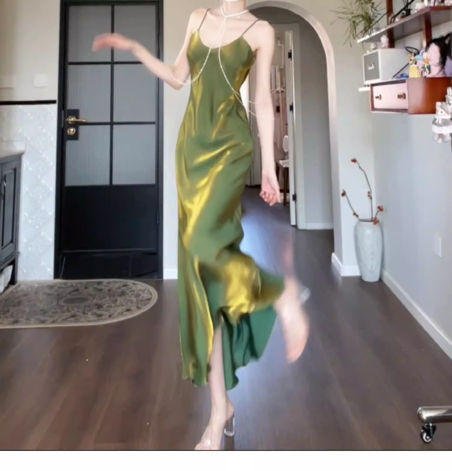 Simple Spaghetti Straps Satin Mermaid Long Wedding Guest Dress Green Birthday Party Gown SP1982