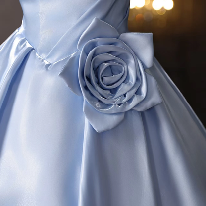 Classy Blue Satin Off the Shoulder Pleated Homecoming Dress,A Line Short Birthday Outfits SP3431