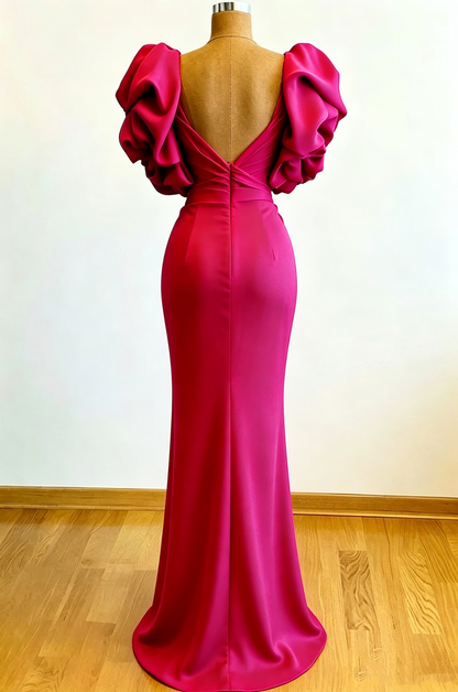 High Split Mermaid Long Evening Dress Hot Pink African Party Dress Y1900