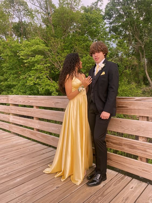 Simple Yellow V Neck Prom Dress,Yellow Graduation Dress Y7307