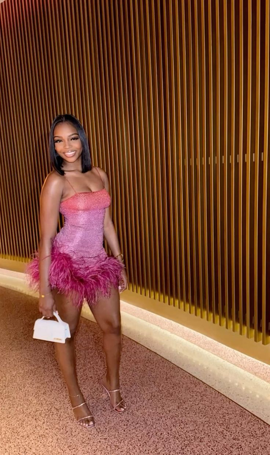 Vintage Spaghetti Straps Satin Feathers Sheath Cocktail Dress Short Homecoming Dress SP177