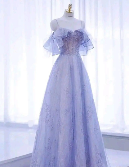 Sparkly Tulle Sequins A Line Ball Gown Fairy Prom Dress Y7793