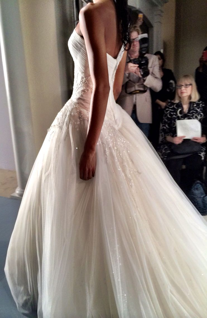 Pretty Strapless White Tulle Sequin Beaded Long Wedding Dress SP4187